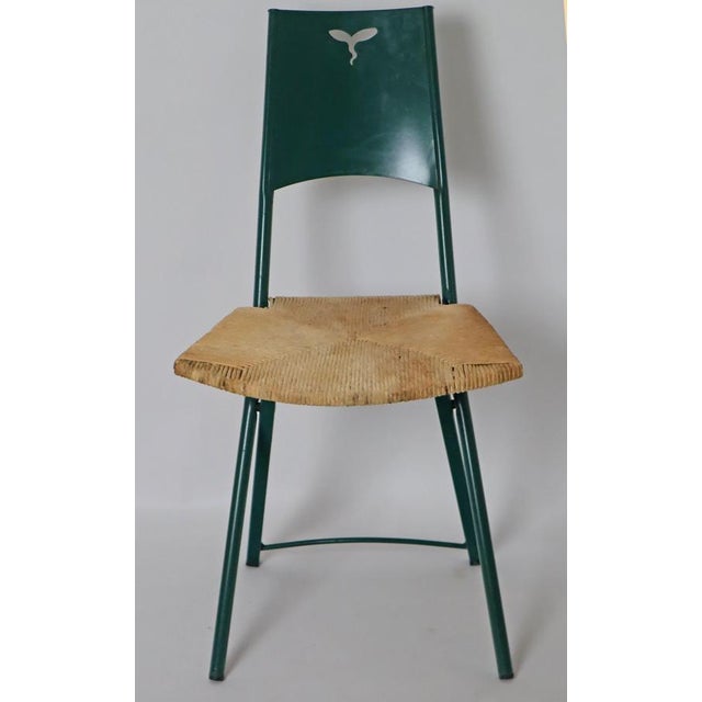 Green Mia Folding Chair with Rush Seat attributed to Giorgio Cattelan, Italy, 1980s For Sale - Image 9 of 18