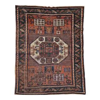 Antique Karachov Kazak Area Rug, Hand-Knotted Wool, Caucasus, 1800s, 5’ x 7’ For Sale