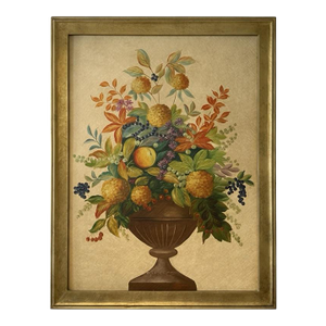 Large Original Fruit and Flowers in Urn Still Life Painting on Panel