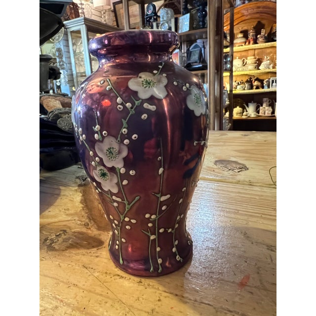 Art Deco 1920s Iridescent Purple Moriage Lusterware Cherry Blossom Vase For Sale - Image 3 of 12