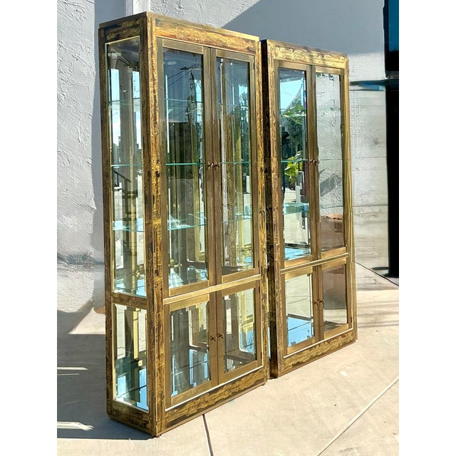 Vintage Boho Bernard Rhône for Mastercraft Acid Etched Brass Cabinets - A Pair For Sale In West Palm - Image 6 of 9