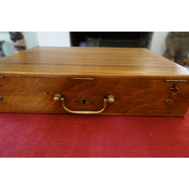 Beautiful antique painter's case light fruitwood dovetail joints metal interior dividers various antique features side...