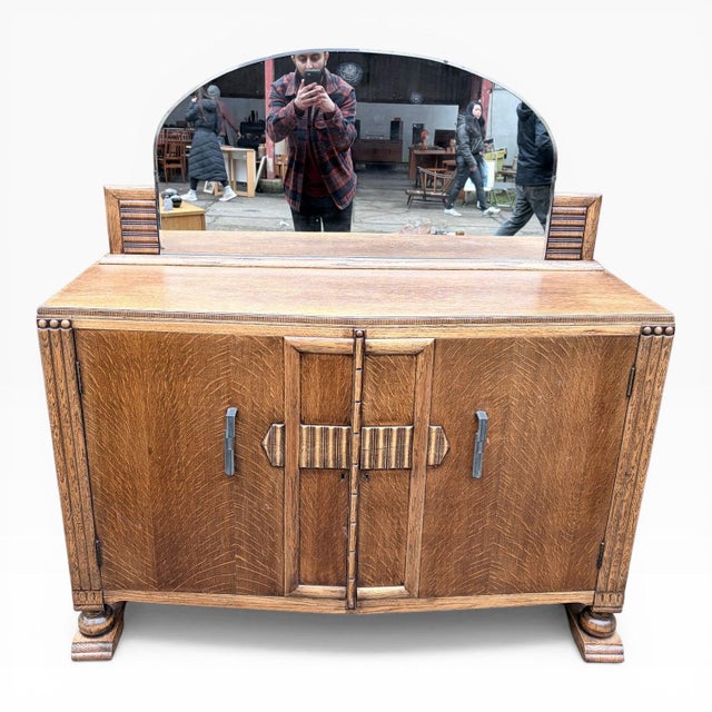 Arts & Crafts Oak Dresser or Sideboard with Mirror For Sale - Image 5 of 9