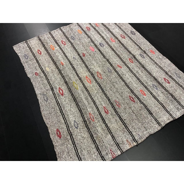 1960s 1960s Vintage Turkish Striped Design Handmade Wool Kilim Area Rug - 5′6″ × 6′6″ For Sale - Image 5 of 11