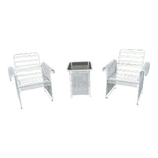 Russell Woodard Mesh Steel Patio Table & 2 Chairs For Sale