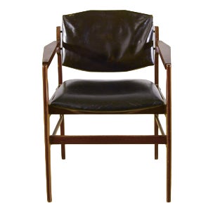 Mid-Century Style Wood and Stretched Leather Armhair, 1970s For Sale