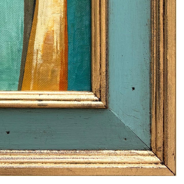 2020s Contemporary Abstract Oil Painting in Vintage Blue Painted Frame For Sale - Image 5 of 6