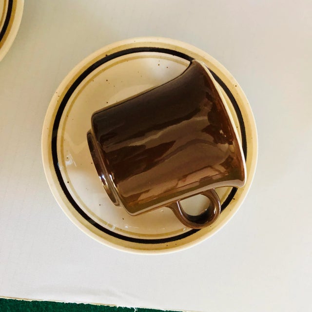 Mid-Century Modern Midcentury Brown Stoneware Tea/Coffee Mugs and Saucers 12 Pieces For Sale - Image 3 of 5