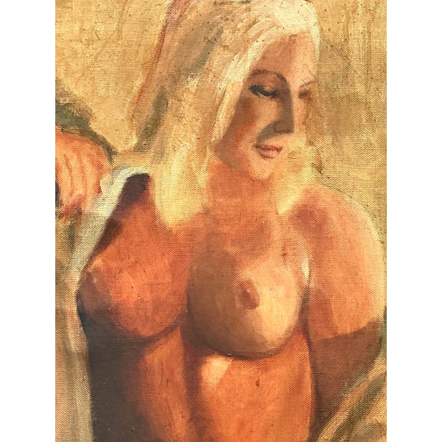 Wood Vintage Original Nude Oil Portrait on Canvas For Sale - Image 7 of 12