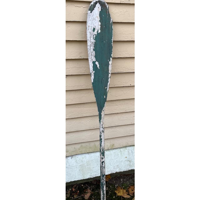 1890s Canoe Paddle Oar Wall Decor Original Paint Solid Oak 59" Long For Sale - Image 4 of 7