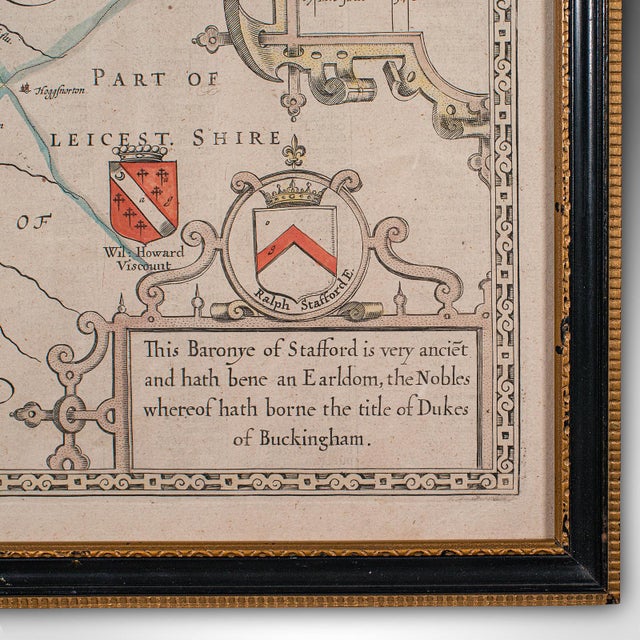 Antique Stafford County Map, English, Atlas Engraving, 17th Century, Cartography For Sale - Image 6 of 12