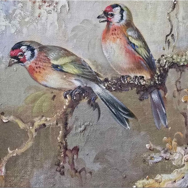Gold Gilt framed oil on canvas. Beautiful botanical and finch