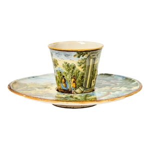 Mid 18th Century Italian Majolica Trembleuse Cup & Saucer, Castelli