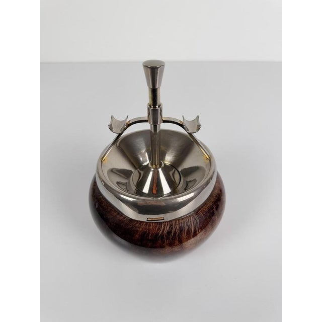Metal Vintage Push Down Ashtray in Chromed Brass and Goatskin from Aldo Tura, Italy, 1950s For Sale - Image 7 of 18