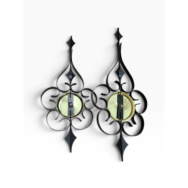 Mid-Century Modern Vintage Mid-Century Modern Black & Gold Atomic Wall Sconces | Pair For Sale - Image 3 of 6