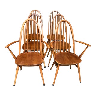 Set of Six Late 20th Century Elm Wood Windsor Style Dining Chairs C.1980 For Sale