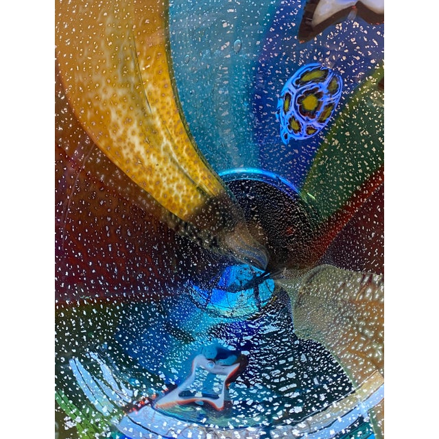 Murano 1990s Rainbow Blue Green Red Orange & White Millefiori Murano Attributed Glass Bowl For Sale - Image 4 of 5