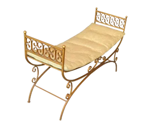 1970s Golden Wrought Iron Bench With Cushions