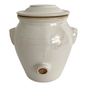 Vintage French Stoneware Vinegar Pot W/Lid