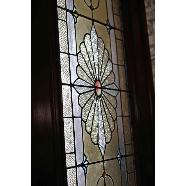 Wood Antique Pocket Doors Mahogany With Stained Glass - A Pair For Sale - Image 7 of 10