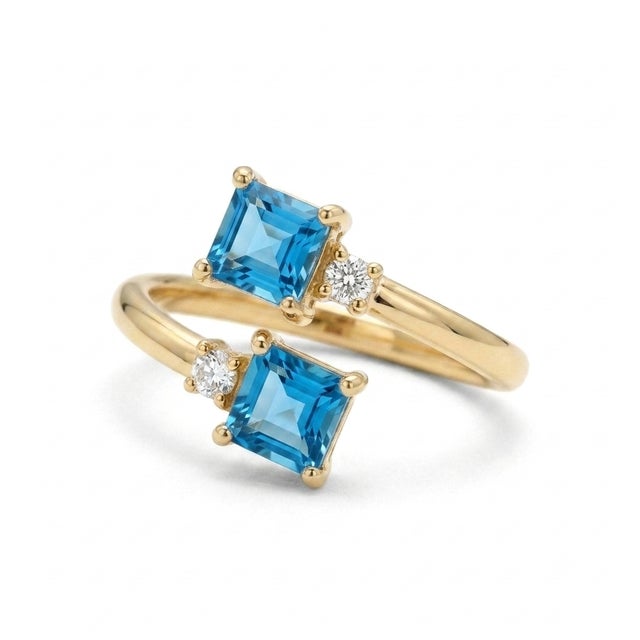 Contemporary Swiss Blue Topaz Toi Et Moi Ring - Beautiful Engagement Ring for Her Us 7 For Sale - Image 3 of 3