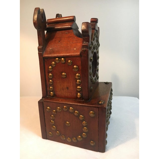 19th century Folk Art wooden and brass pocket watch holder. Unique and most certainly one-of-a-kind watch holder, made to...
