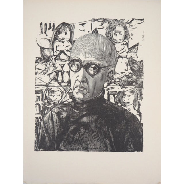 Wood Léonard Tsuguharu Foujita, Self-Portrait, Woodcut For Sale - Image 7 of 7
