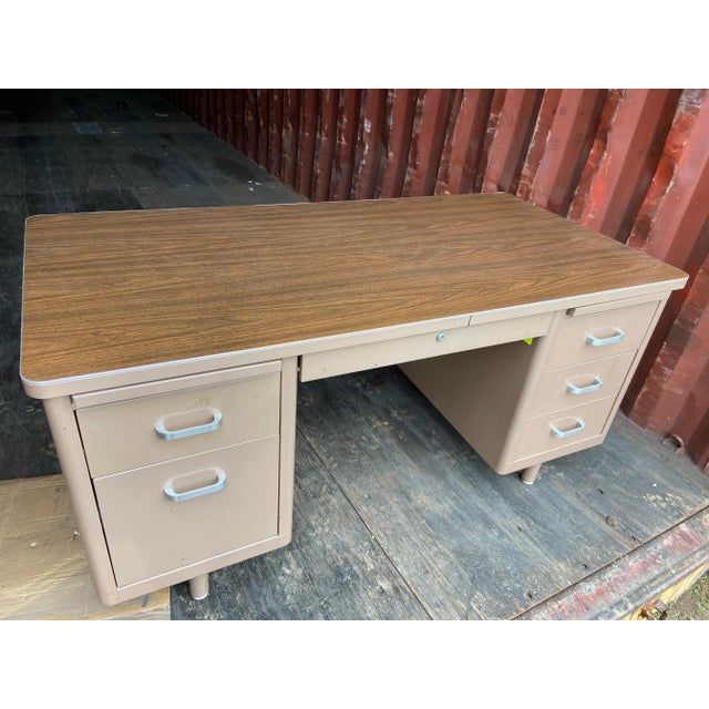 Mid-Century Modern 1970s Vintage Mid Century Modern Metal Tanker Desk For Sale - Image 3 of 11
