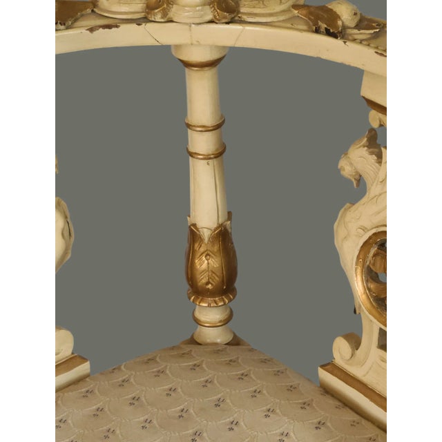 Antique Italian Renascence Arm Corner Chair Carved Figural Dragon Painted For Sale - Image 6 of 18
