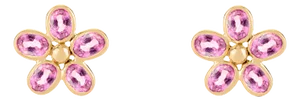 14k Gold Pink Sapphire Stud Earrings Floral Summer Jewelry- 2 Pieces