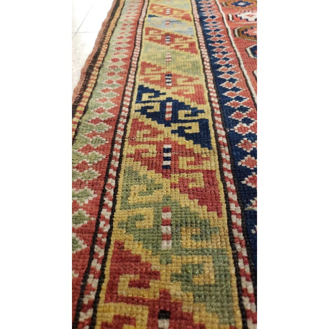 Antique Kuba Rug, Handmade Oriental Rug, Red, Green, Yellow, Ivory, Blue, White For Sale - Image 11 of 13