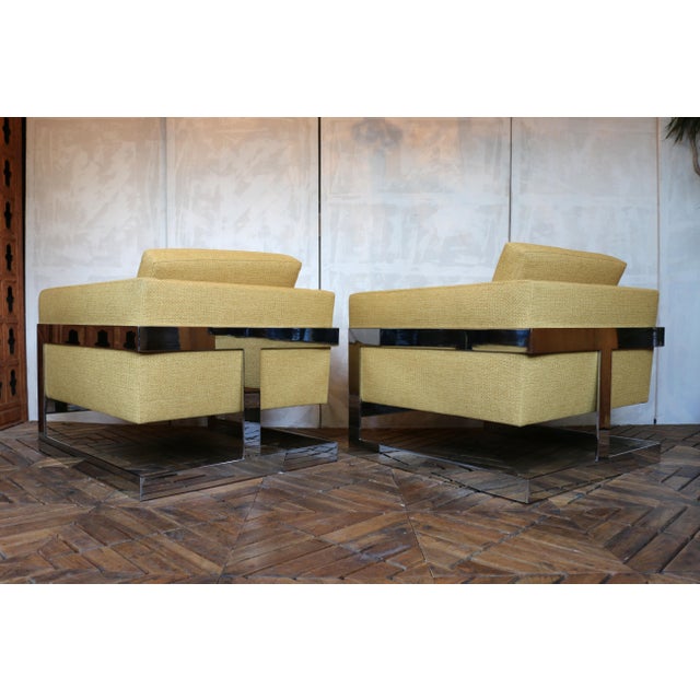 1970s Mid-Century Pair of T-Back “Floating Cube” Lounge Chairs Milo Baughman Style — Circa 1970s For Sale - Image 5 of 18