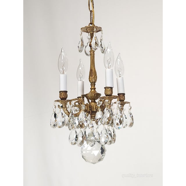 Gold Antique 4 Arm 4 Light Glowing Graceful Brass Cut Lead Glass Crystal Chandelier ~ 4 Available For Sale - Image 8 of 12