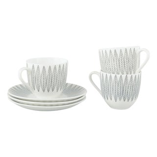 Three Faience Cups with Saucer with Salix Pattern by Stig Lindberg, Set of 6 For Sale