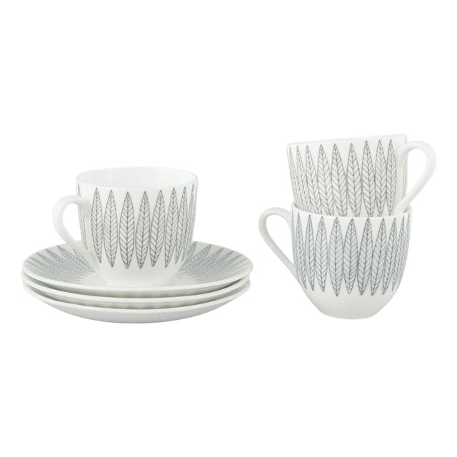 Three Faience Cups with Saucer with Salix Pattern by Stig Lindberg, Set of 6 For Sale