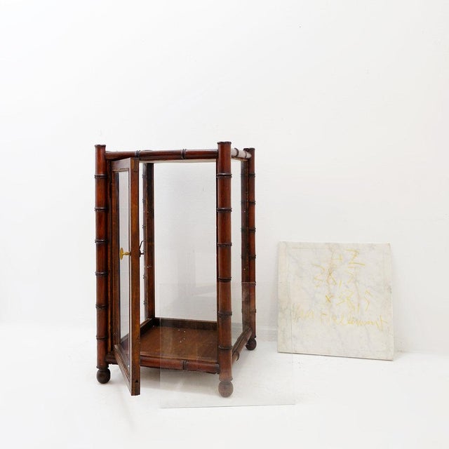 Mid-Century Faux Bamboo Glass and Marble Display Case For Sale - Image 9 of 16
