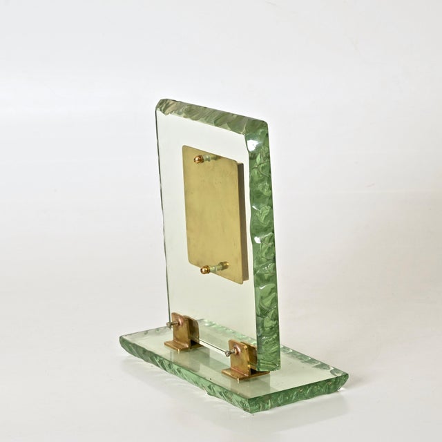 Nile Green Chiseled Crystal and Brass Photo Frame from Fontana Arte, Italy, 1950s For Sale - Image 12 of 14