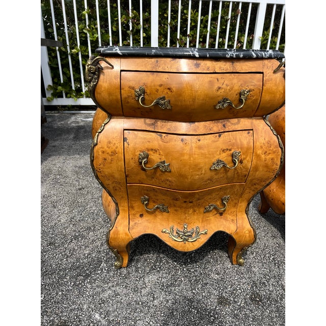 Brown Italian Burl With Black and White Marble Top Side Tables/ Chests With Rams Head Metal Mountings a Pair For Sale - Image 8 of 10