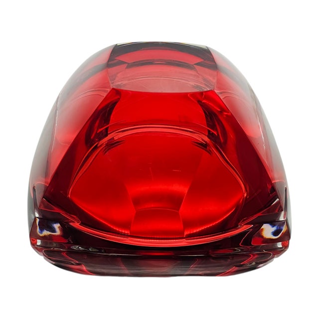 Ruby Red Vintage Waterford Metra Ruby Red Cut Crystal Bowl Signed Modernist Ireland 9.75” For Sale - Image 8 of 9