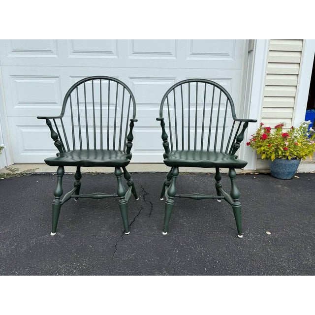 Late 20th Century Set of 6 Bow Back Windsor Dining Chairs in Green Paint For Sale - Image 11 of 17