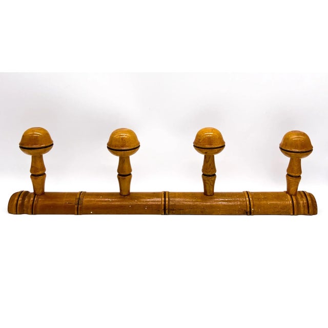 1950's French Wood Faux Bamboo 4 Peg Wall Hanging Coat/ Hat Rack For Sale - Image 4 of 10