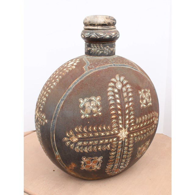 Ext. LRG Vintage Indo-Raj (Rajasthan) Hand-Painted Water Jug. This stunning hand crafted vessel is compromised and in need...