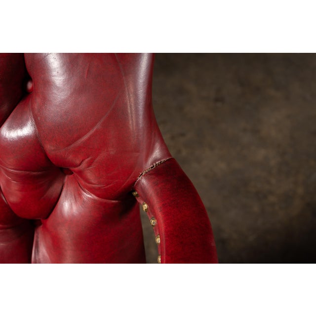 Late 20th Century Set of Four Tufted Leather Bankers Chairs in Red For Sale - Image 13 of 17