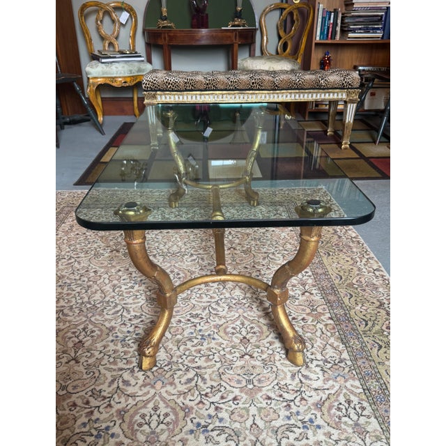 Vintage Maison Ramsay Style Gilt Base Glass Top Coffee Table With Paw Feet For Sale - Image 4 of 11
