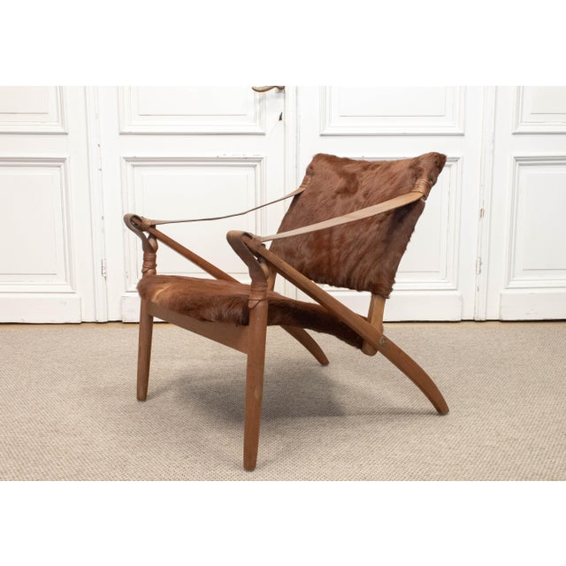 Mid-Century Modern Beech and Cowhide Folding Chair, Sweden, 1950s For Sale - Image 3 of 9