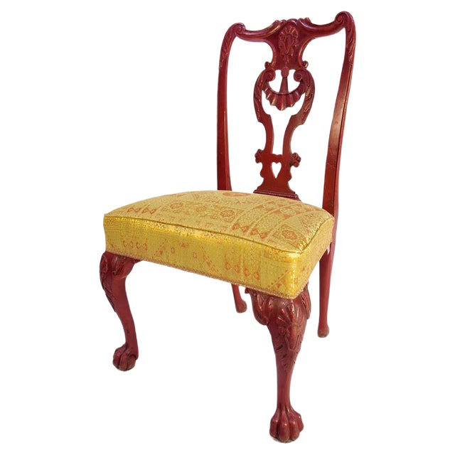 Set of Chippendale Style Red Lacquered Rosewood Chairs, 1880s For Sale