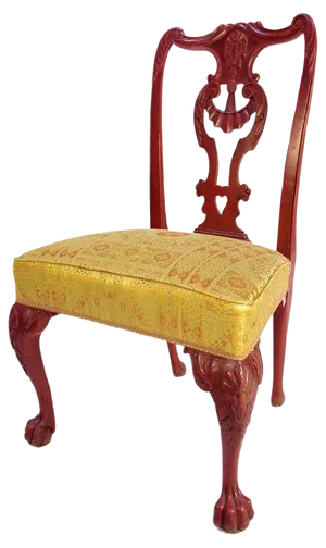 Set of Chippendale Style Red Lacquered Rosewood Chairs, 1880s