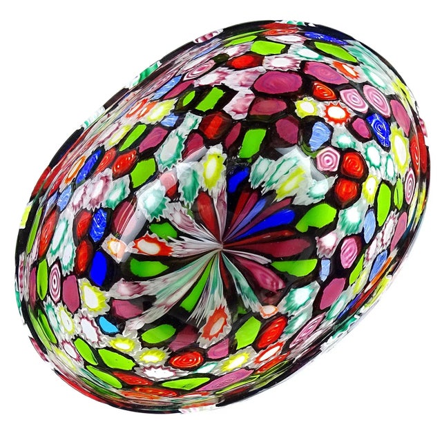 Fratelli Toso Murano Vintage Millefiori Flowers Bullseye Mosaic Italian Art Glass Tall Oval Bowl Vase For Sale - Image 9 of 10
