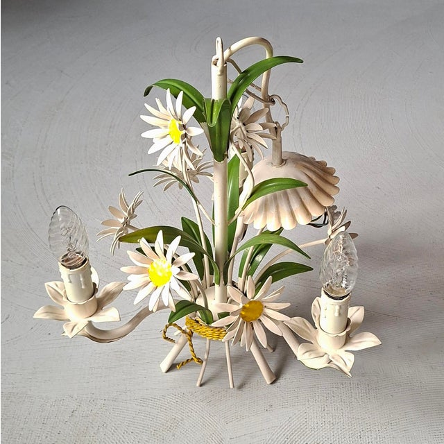 French Toleware Floral Chandelier, 1970s For Sale - Image 4 of 7