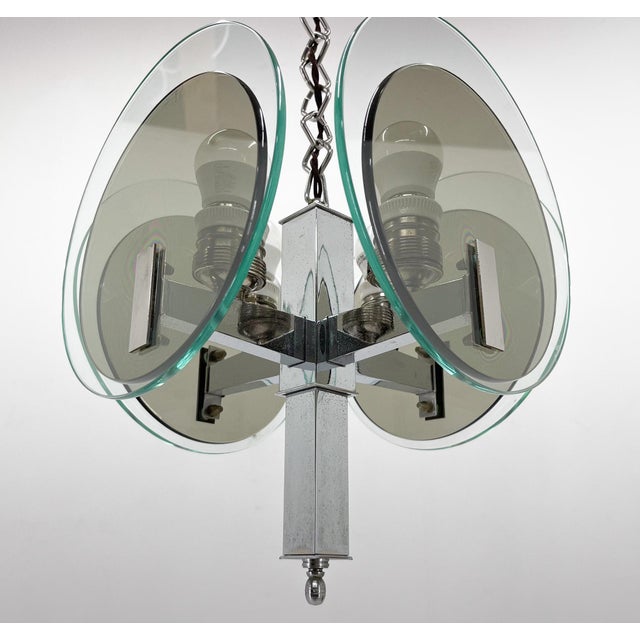 Art Deco Chrome & Glass Chandelier, 1920s For Sale - Image 6 of 15